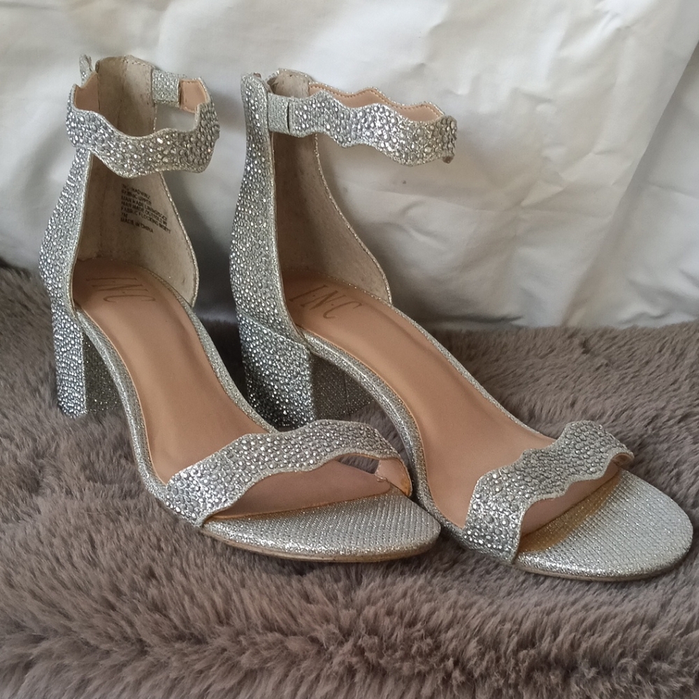 INC International Concepts Silver Sandals with Rhinestone Embellishments